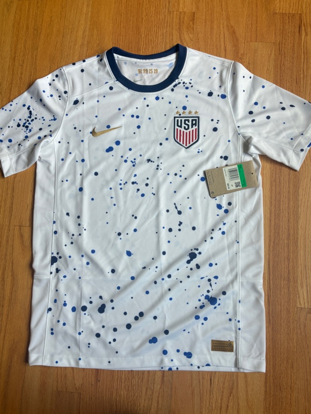 Nike White USA Splatter Print Soccer Jersey with Navy Accents